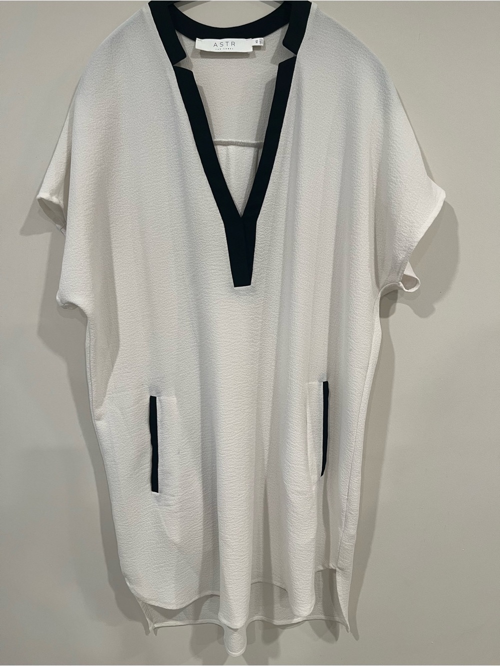 Astr White Tunic with Black Trim V-Neck